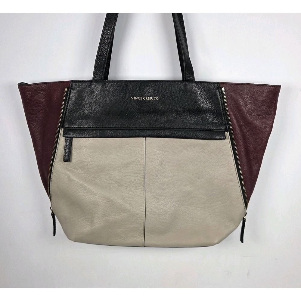 Vince Camuto Large Black Colorblock Purse Tote Bag Shoulder Convertible Zipper